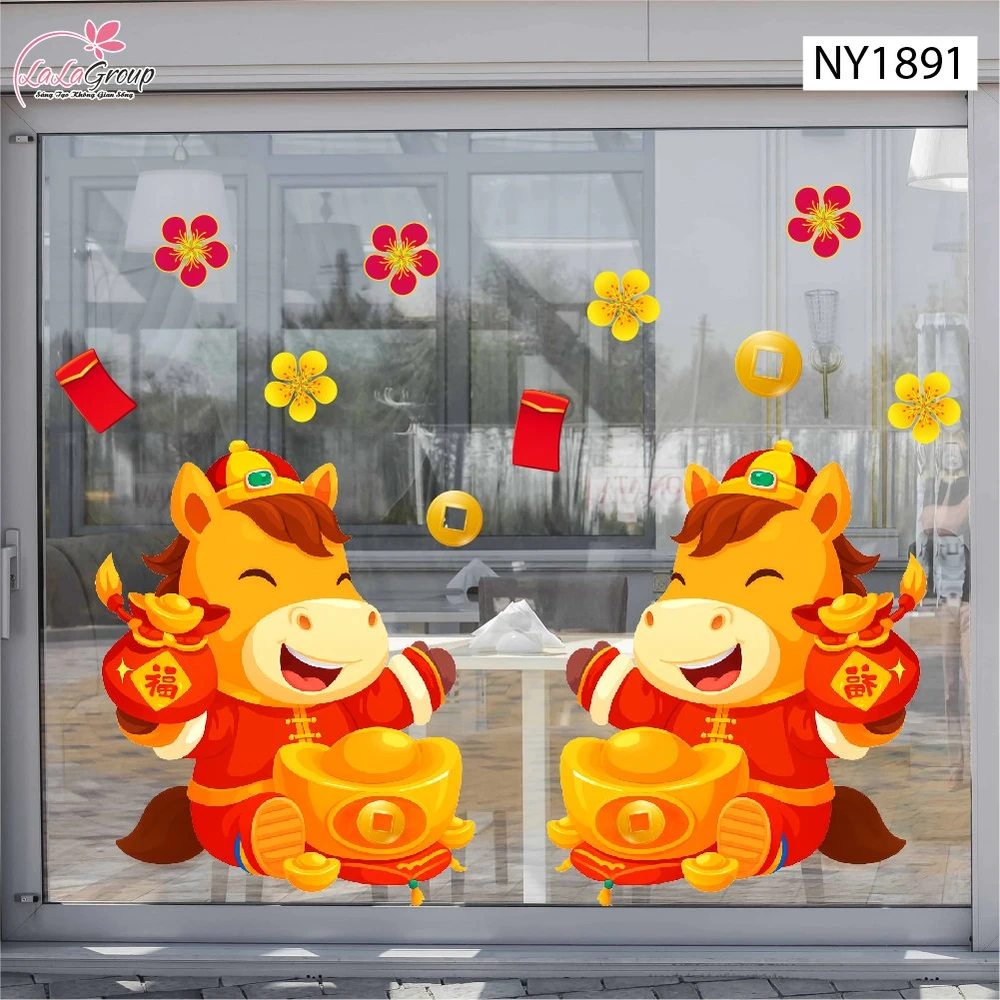 Decal Trang Trí Tết Tuấn Mã Phát Lộc Đầu Năm