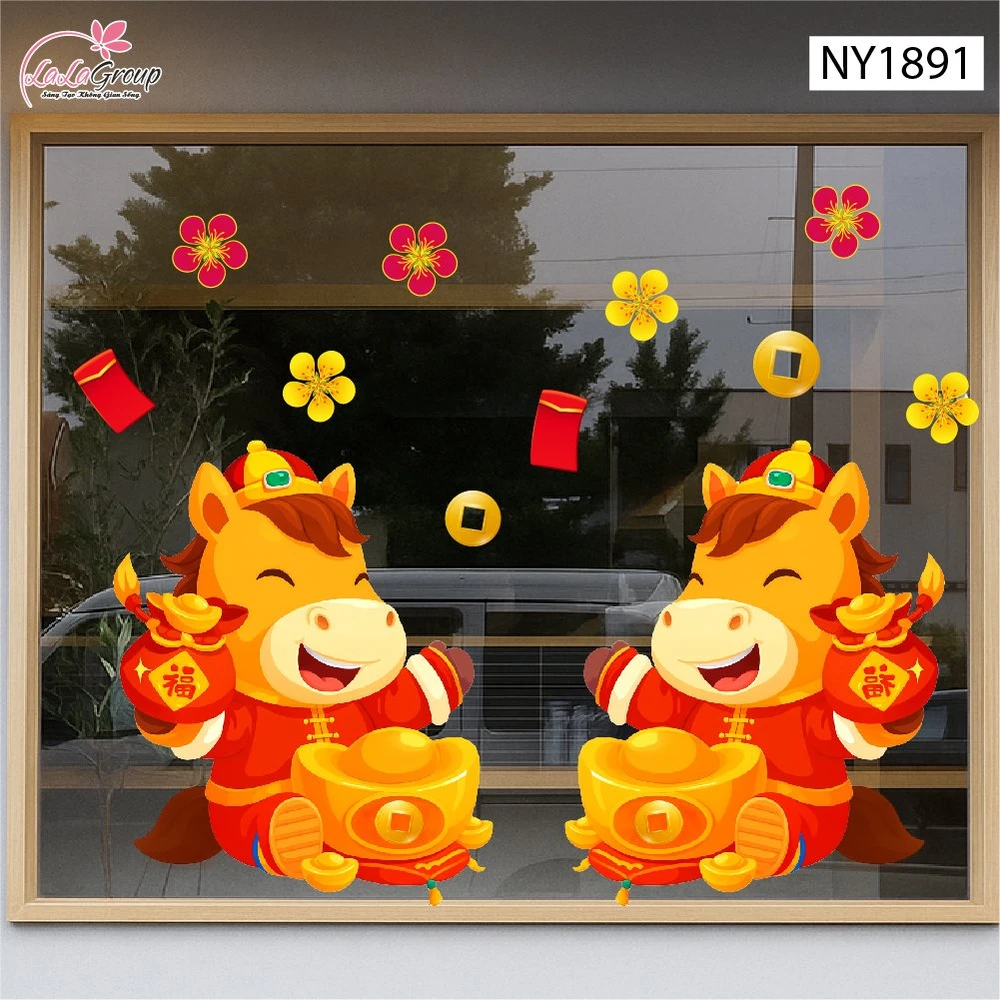Decal Trang Trí Tết Tuấn Mã Phát Lộc Đầu Năm