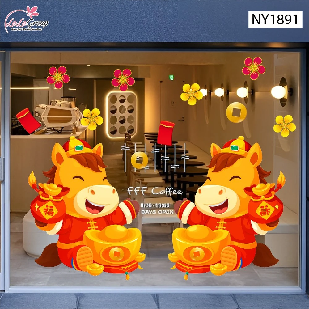 Decal Trang Trí Tết Tuấn Mã Phát Lộc Đầu Năm