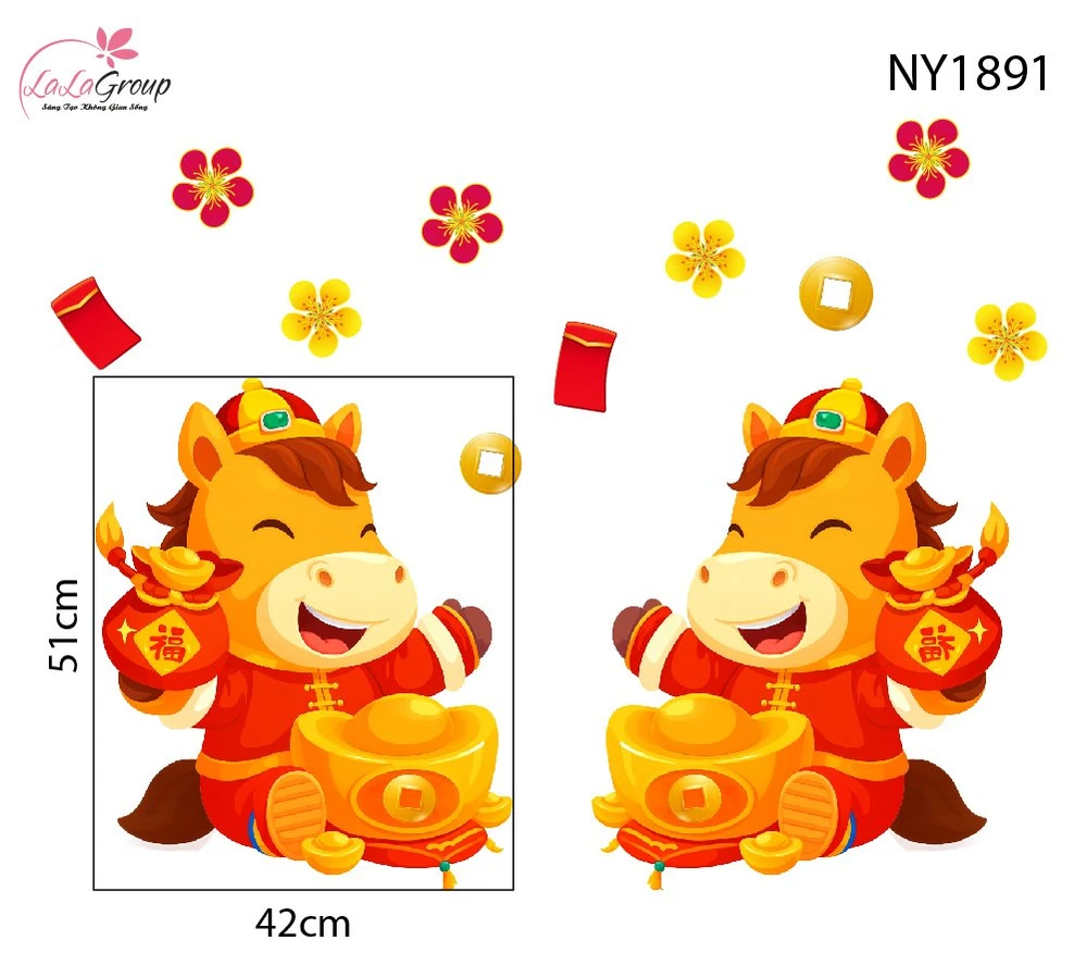 Decal Trang Trí Tết Tuấn Mã Phát Lộc Đầu Năm