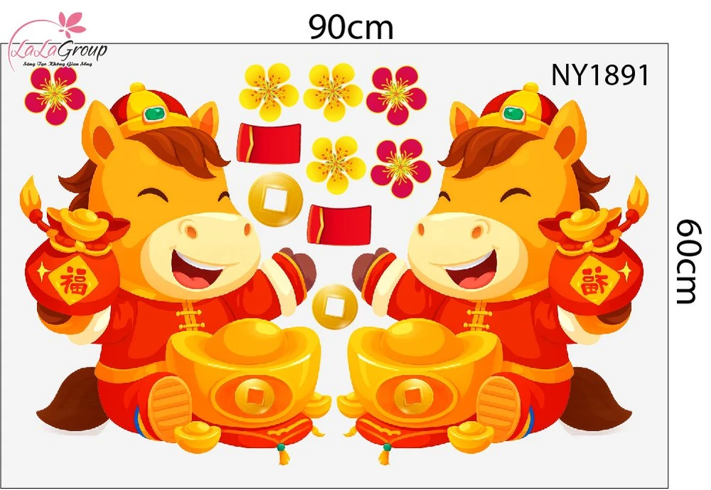 Decal Trang Trí Tết Tuấn Mã Phát Lộc Đầu Năm