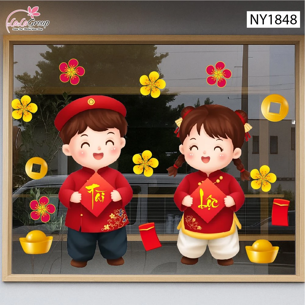 Decal Trang Trí Tết Bé Chúc Tết Tài Lộc