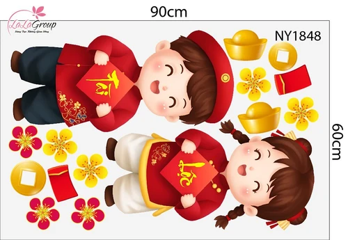 Decal Trang Trí Tết Bé Chúc Tết Tài Lộc