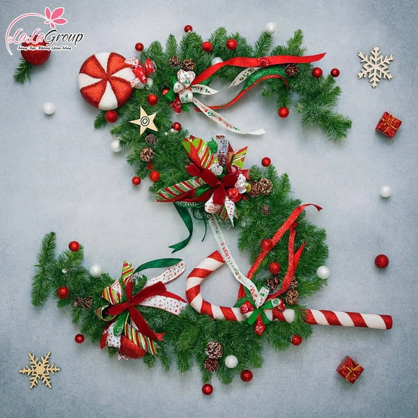 Dây thông Noel Kèm Nơ Nhung Cao Cấp dài 2m1