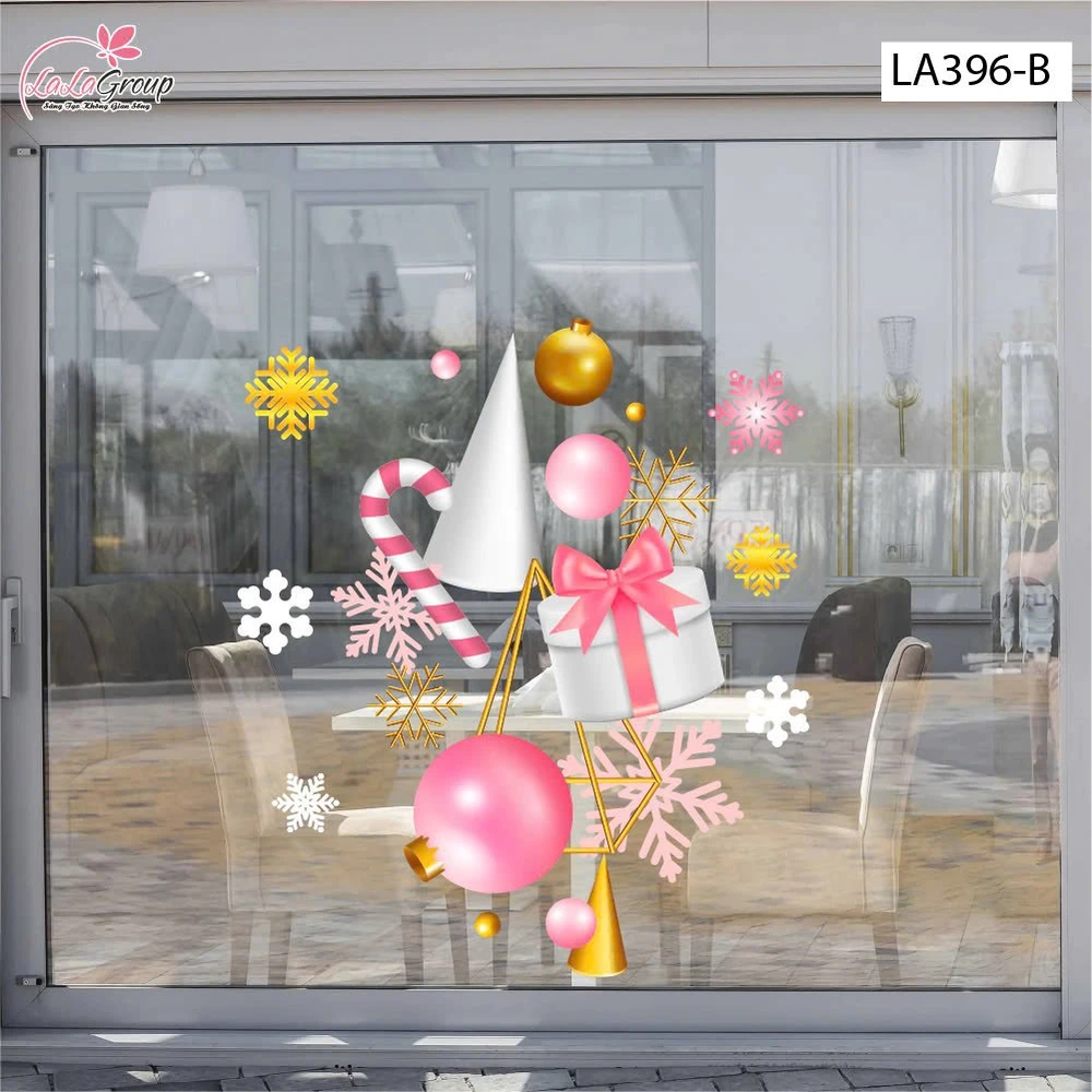 Combo Decal Trang Trí Noel Hộp Quà Và Cây Thông Hồng Mẫu 396 tấm B