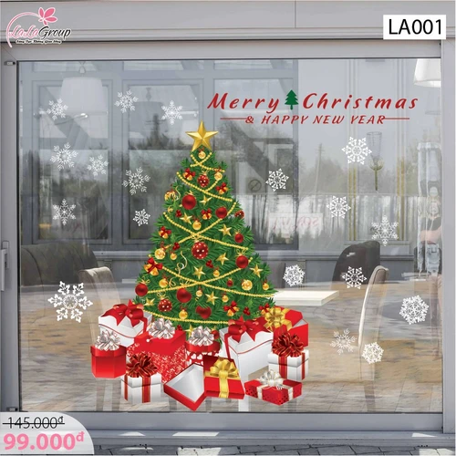 Decal dán tường Cây thông noel xanh (nền trắng đục)