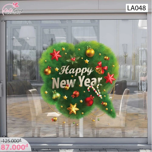Decal dán tường Trái tim Noel xanh size lớn 60x60 (nền trắng đục)
