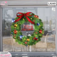 Decal dán tường Vòng nguyệt quế Noel nơ đỏ size lớn 03 60x60 (nền trắng đục)