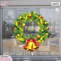 Decal dán tường Vòng nguyệt quế quả chuông Noel size lớn 60x60 (nền trắng đục)