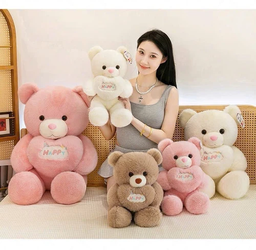 Gấu bông ôm tim happy xinh xắn dễ thương
