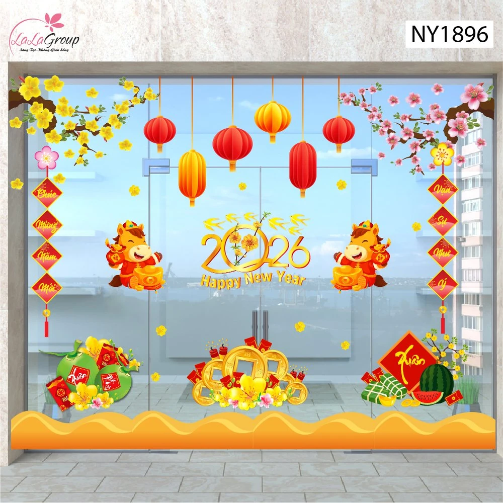 Combo Decal Trang Trí Tết Xuân Bính Ngọ Đồng Tiền Vàng May Mắn 2026