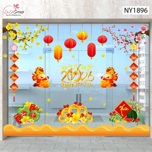 Combo Decal Trang Trí Tết Xuân Bính Ngọ Đồng Tiền Vàng May Mắn 2026
