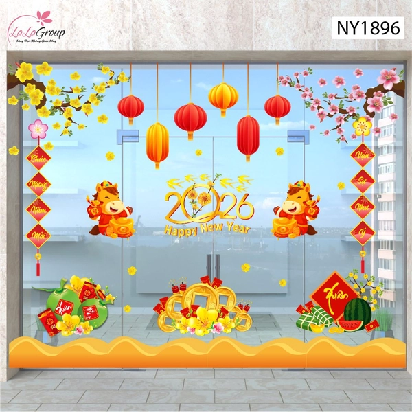 Combo Decal Trang Trí Tết Xuân Bính Ngọ Đồng Tiền Vàng May Mắn 2026