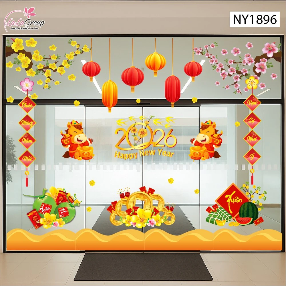 Combo Decal Trang Trí Tết Xuân Bính Ngọ Đồng Tiền Vàng May Mắn 2026