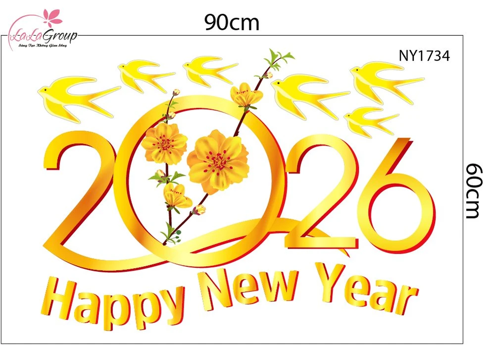 Combo Decal Trang Trí Tết Xuân Bính Ngọ Đồng Tiền Vàng May Mắn 2026
