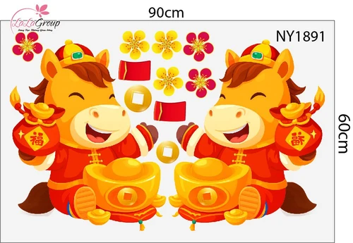 Combo Decal Trang Trí Tết Xuân Bính Ngọ Đồng Tiền Vàng May Mắn 2026
