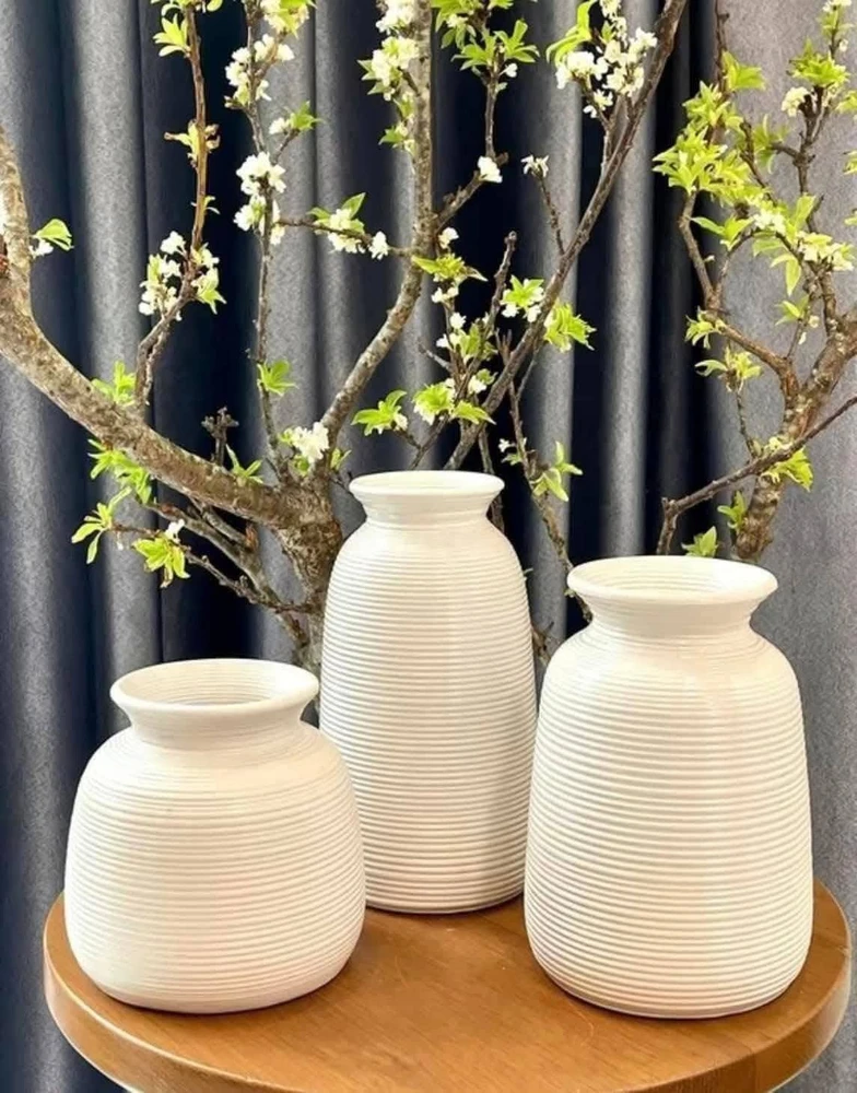 Bình Hoa Gốm Men Trắng Cắm Hoa Trang Trí