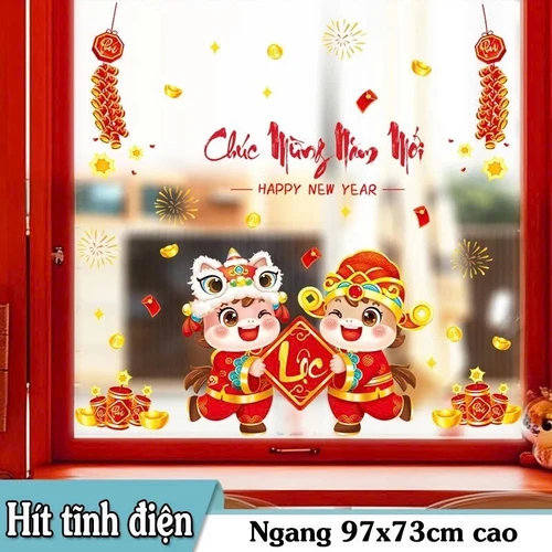 Decal 2 mặt tĩnh điện trang trí tết bé chúc tết phúc lộc