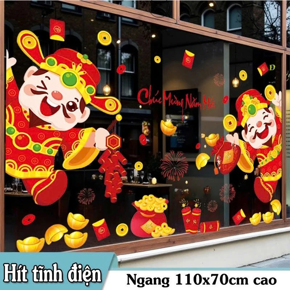 Decal Tĩnh Điện 2 Mặt Thần Tài Chúc Mừng Năm Mới