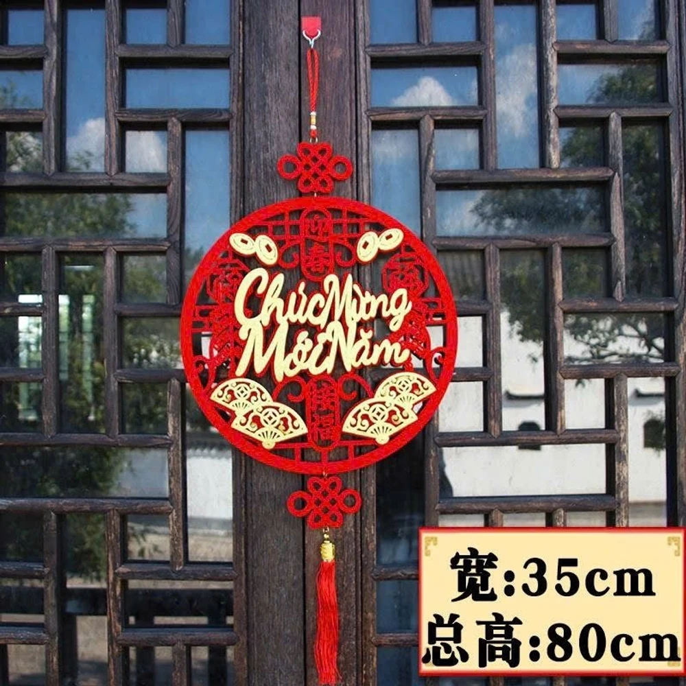 Liễn nhung đỏ tròn 30cm chữ chúc mừng năm mới - vạn sự như ý treo trang trí tết