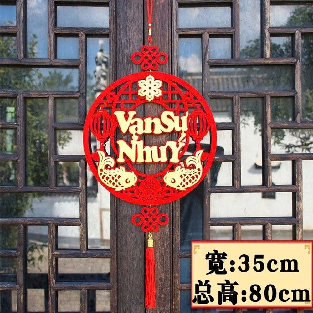 Liễn nhung đỏ tròn 30cm chữ chúc mừng năm mới - vạn sự như ý treo trang trí tết