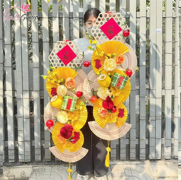 Liễn quạt vàng Phú Quý Cát Tường dài 1m2 treo cửa trang trí tết