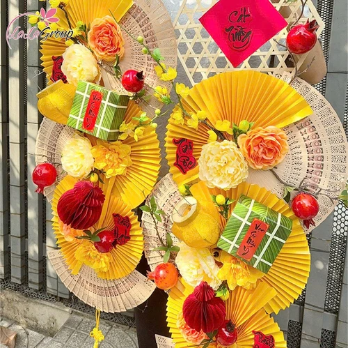 Liễn quạt vàng Phú Quý Cát Tường dài 1m2 treo cửa trang trí tết