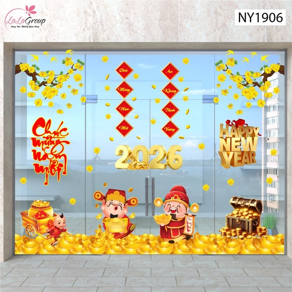 Combo Decal Trang Trí Tết Chúc Mừng Năm Mới Phú Quý Toàn Niên