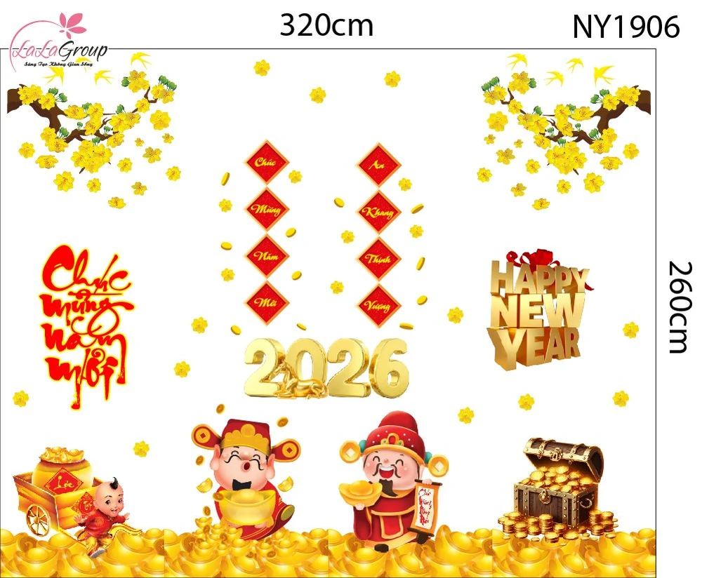 Combo Decal Trang Trí Tết Chúc Mừng Năm Mới Tài Lộc Đầy Nhà