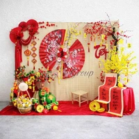 Tiểu Cảnh Trang Trí Mành Tre Quạt Hoa Anh Đào Rực Rỡ Mừng Xuân Sum Vầy