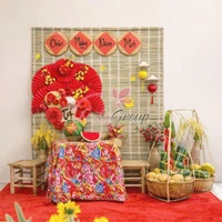 Tiểu Cảnh Mành Tre Kèm Bàn Ghế Trang Trí Tết Nguyên Đán Tài Lộc Mừng Năm Mới