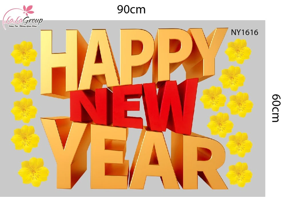 Combo Decal Trang Trí Tết Happy New Year Xuân Bính Ngọ 2026