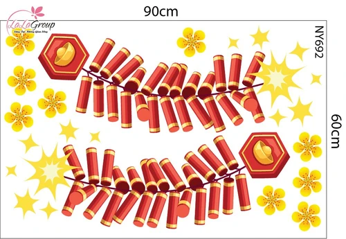 Combo Decal Trang Trí Tết Happy New Year Xuân Bính Ngọ 2026