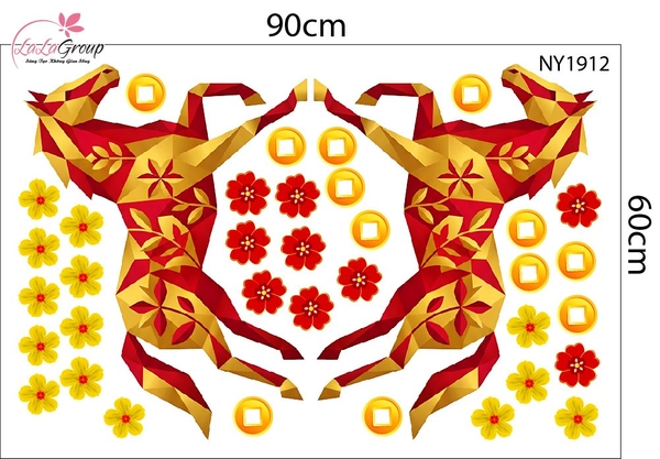 Combo Decal Trang Trí Tết Happy New Year Xuân Bính Ngọ 2026