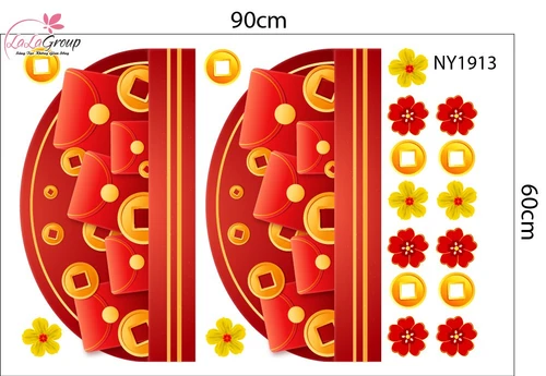 Combo Decal Trang Trí Tết Happy New Year Xuân Bính Ngọ 2026