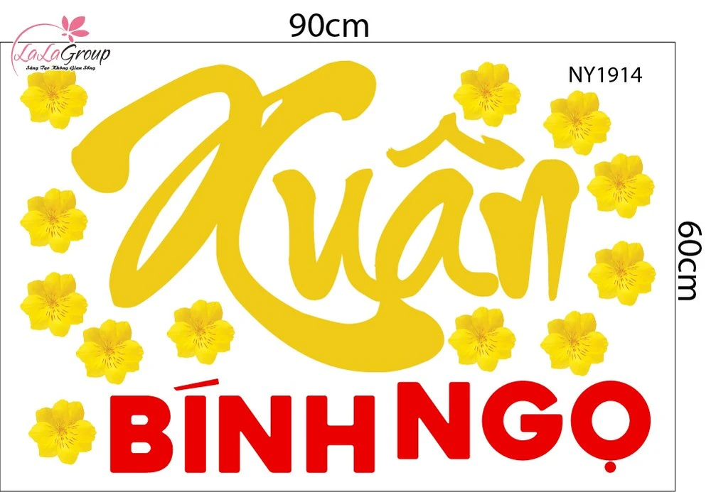Combo Decal Trang Trí Tết Happy New Year Xuân Bính Ngọ 2026