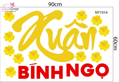 Combo Decal Trang Trí Tết Happy New Year Xuân Bính Ngọ 2026