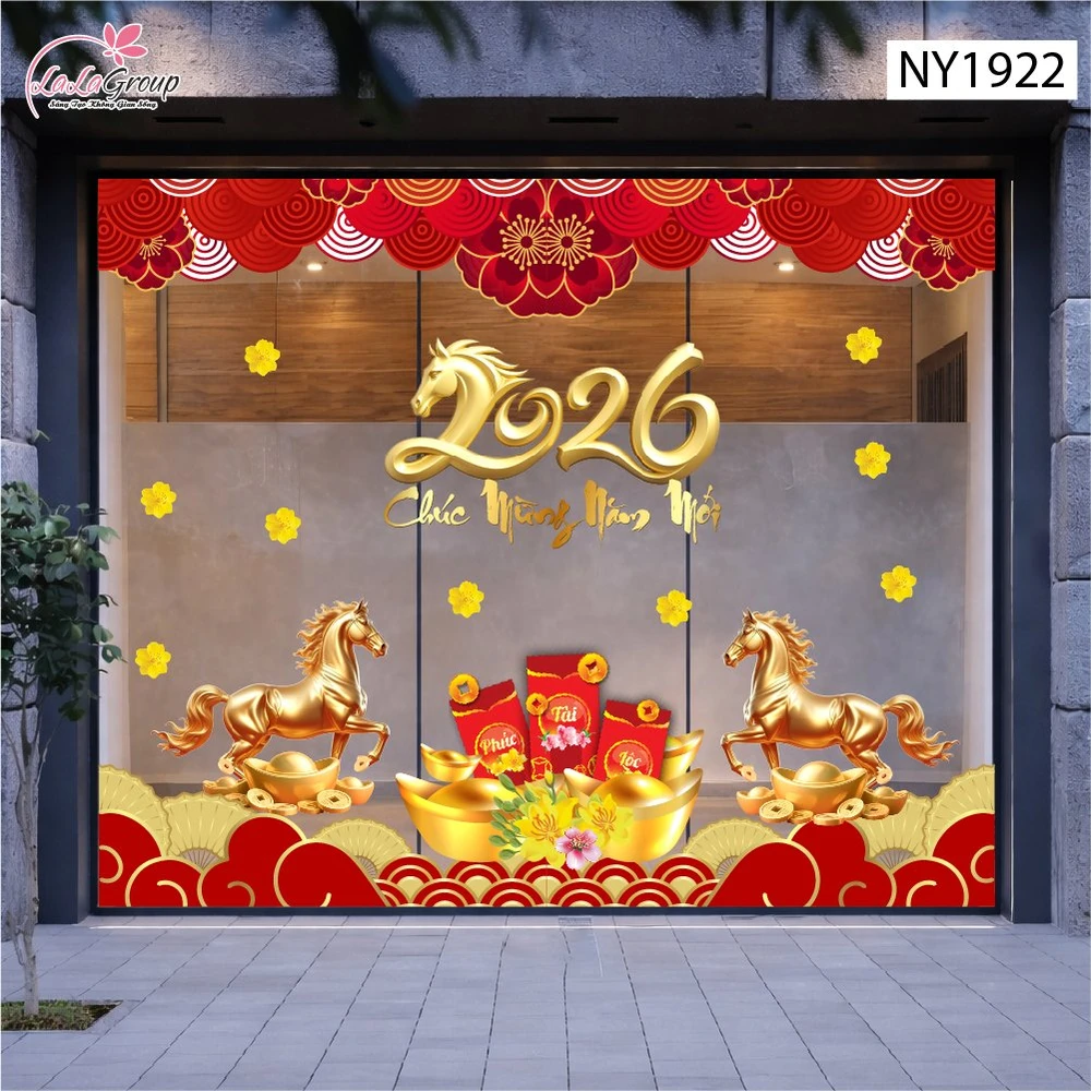 Combo Decal Trang Trí Tết Chúc Mừng Năm Song Mã Phú Quý 2026