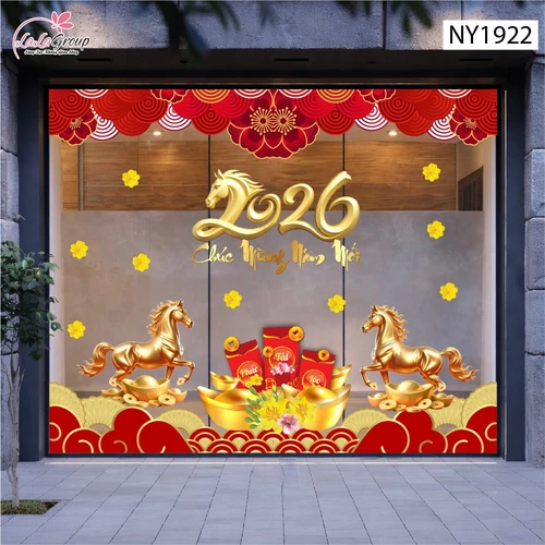 Combo Decal Trang Trí Tết Chúc Mừng Năm Song Mã Phú Quý 2026