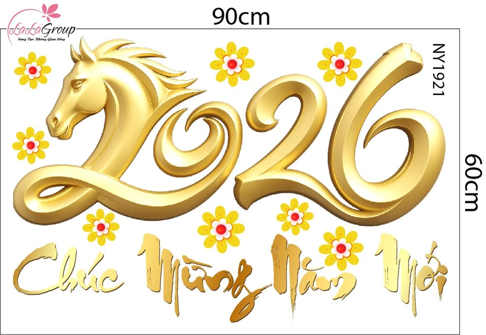 Combo Decal Trang Trí Tết Chúc Mừng Năm Song Mã Phú Quý 2026