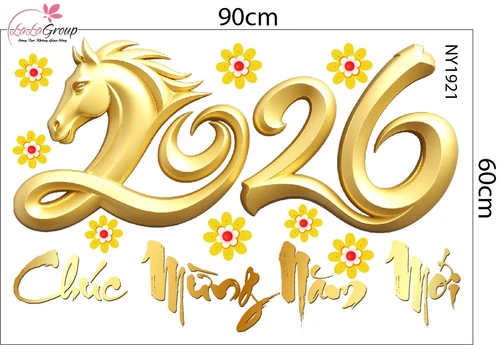Combo Decal Trang Trí Tết Chúc Mừng Năm Song Mã Phú Quý 2026