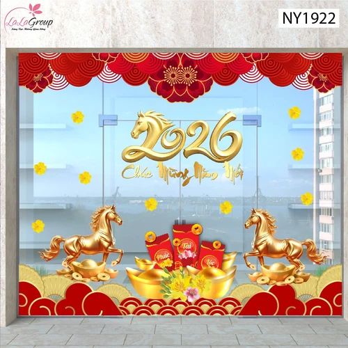 Combo Decal Trang Trí Tết Chúc Mừng Năm Song Mã Phú Quý 2026
