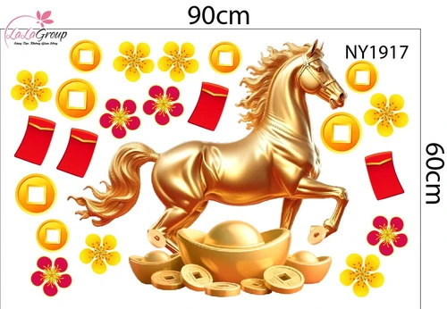 Combo Decal Trang Trí Tết Chúc Mừng Năm Song Mã Phú Quý 2026