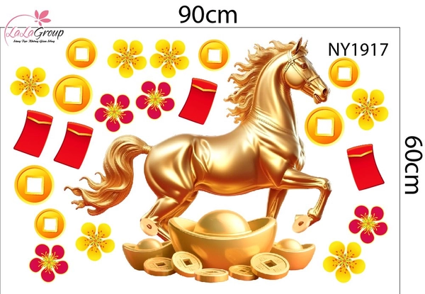 Combo Decal Trang Trí Tết Chúc Mừng Năm Song Mã Phú Quý 2026