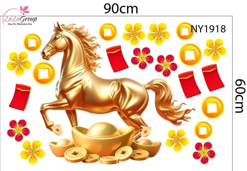 Combo Decal Trang Trí Tết Chúc Mừng Năm Song Mã Phú Quý 2026