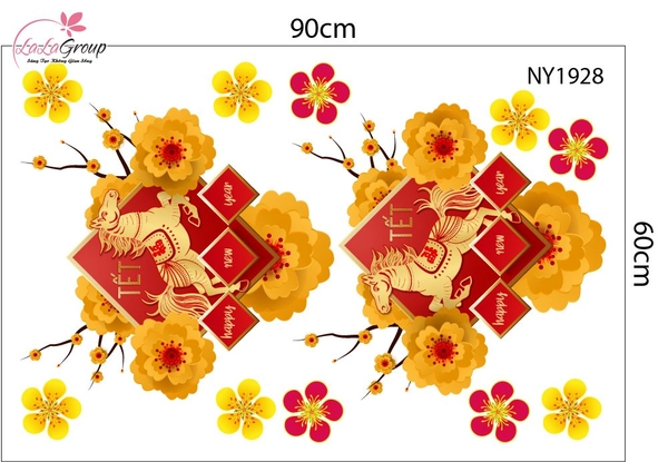 Combo Decal Trang Trí Tết Lộc Biếc Mai Vàng Xuân Hạnh Phúc Bình An