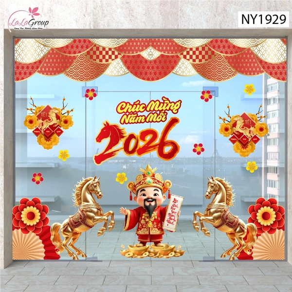 Combo Decal Trang Trí Tết Lộc Biếc Mai Vàng Xuân Hạnh Phúc Bình An