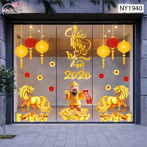 Combo Decal Trang Trí Tết Thần Tài Đón Xuân Vạn Sự Như Ý