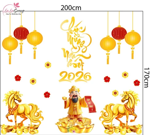 Combo Decal Trang Trí Tết Thần Tài Đón Xuân Vạn Sự Như Ý