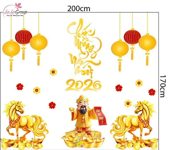 Combo Decal Trang Trí Tết Thần Tài Đón Xuân Vạn Sự Như Ý